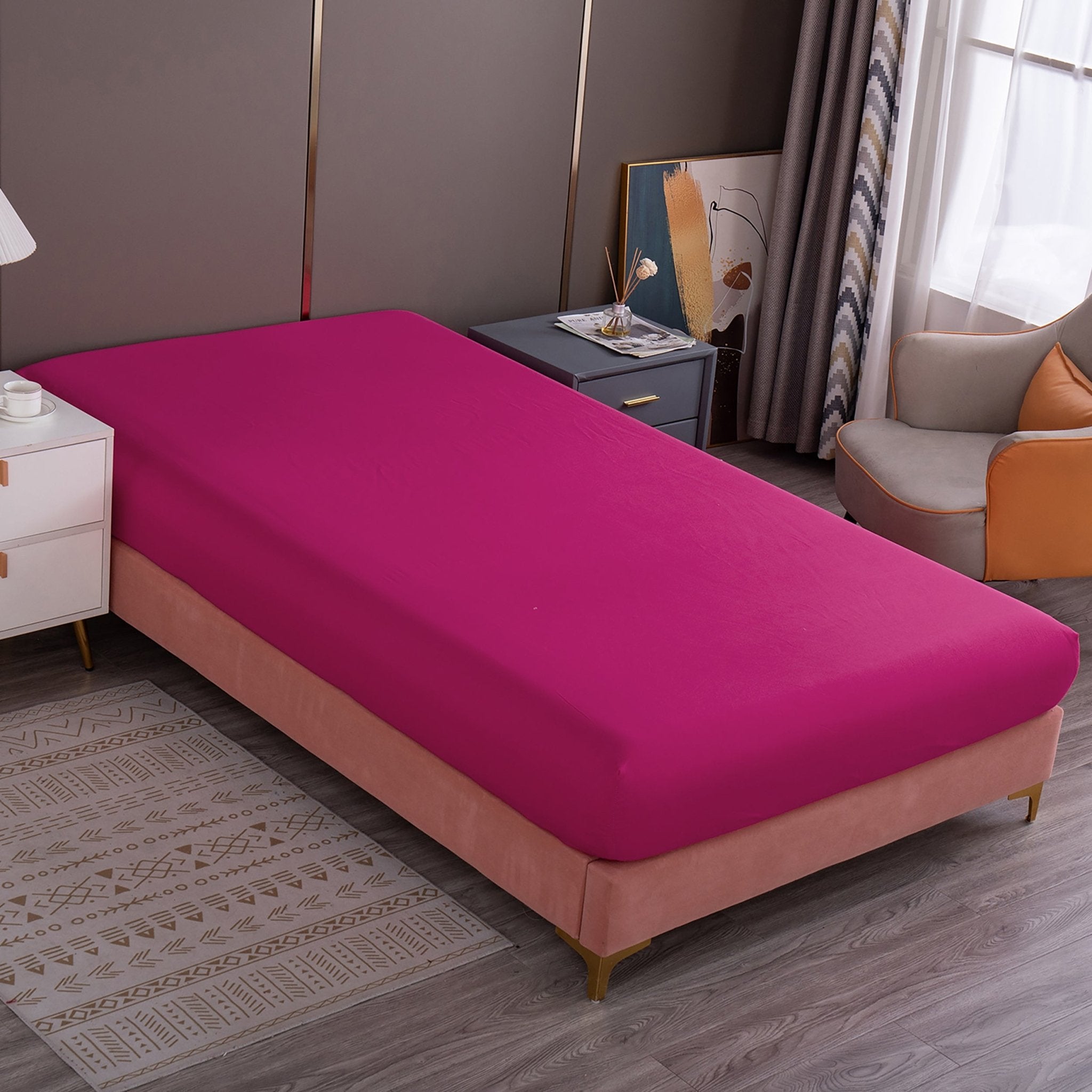 Imagen de sabana Juego de Sábanas Microfibra Liso - Fucsia en color Cama 90 de Meishida